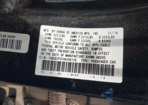 2017 Honda Accord Ex-L from USA, damaged, VIN 1HGCR2F81HA096126